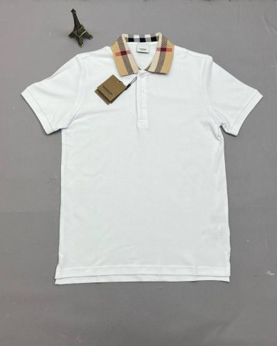Burberry Replica Cotton Polo Check Shirt In White Designer T-Shirt for Men & Women