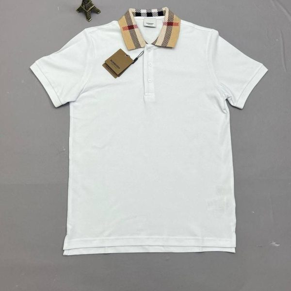 Burberry Replica Cotton Polo Check Shirt In White Designer T-Shirt for Men & Women