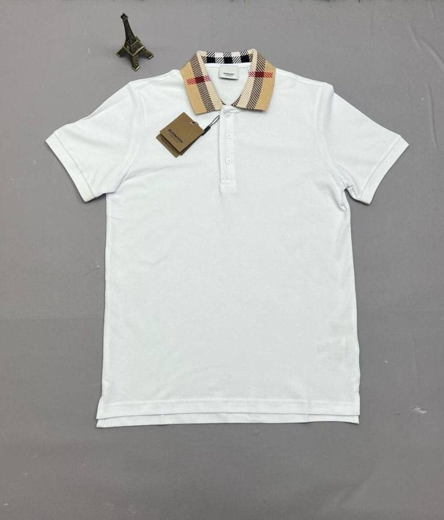 Burberry Replica Cotton Polo Check Shirt In White Designer T-Shirt for Men & Women