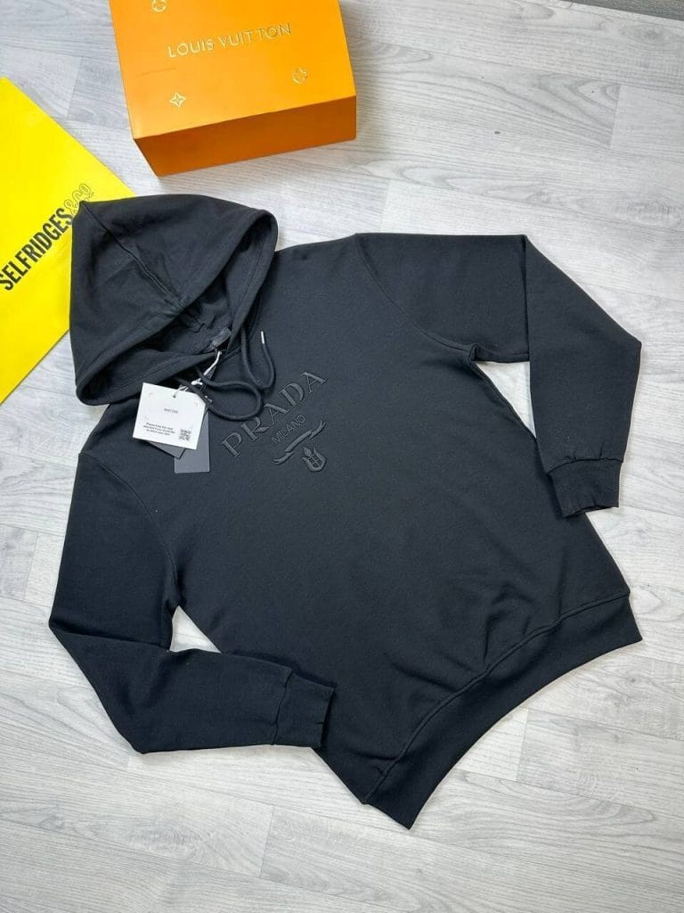 Prada Milano Regular Fit Pullover Hoodies in black color
