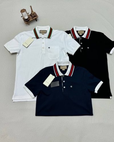 Gucci Piquet Polo T-Shirt With Double G Logo Cotton In Black White & Navy Blue Colors