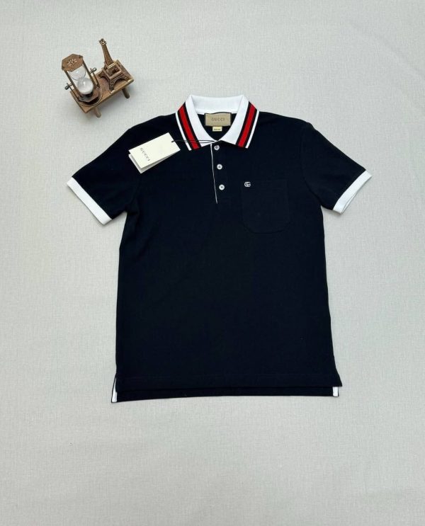 Gucci Piquet Polo T-Shirt With Double G Logo Cotton In Black Gucci Piquet Polo T-Shirt With Double G Logo Cotton In Black