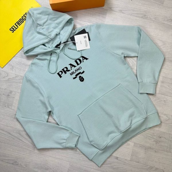 Prada Milano Regular Fit Pullover Hoodies in light blue color