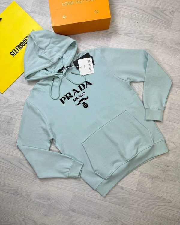 Prada Milano Regular Fit Pullover Hoodies in light blue color