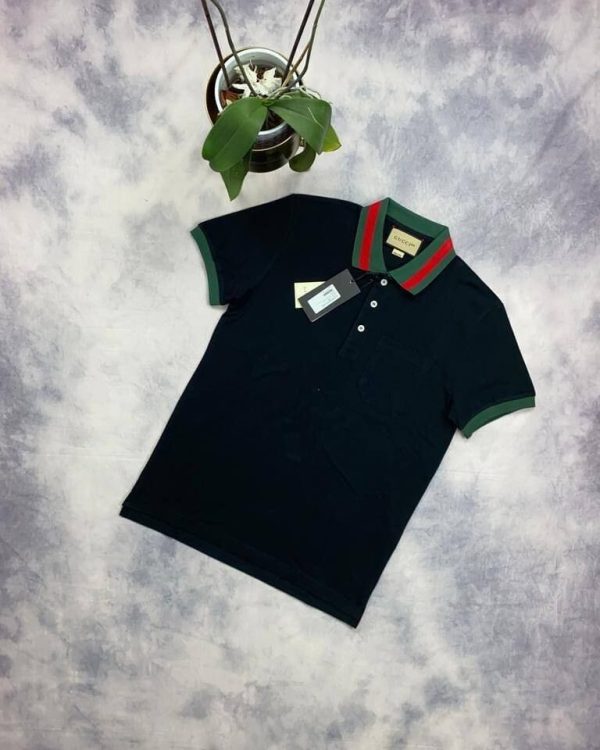 Gucci Men's Women's Polo Piquet T-Shirt With Web Collar In Black Colour