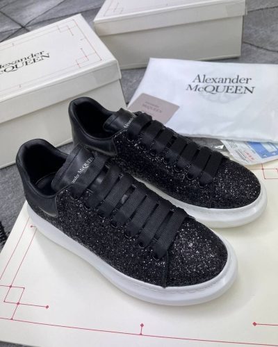 Alexander Mcqueen Leather Trimmed Glitter Sneakers
