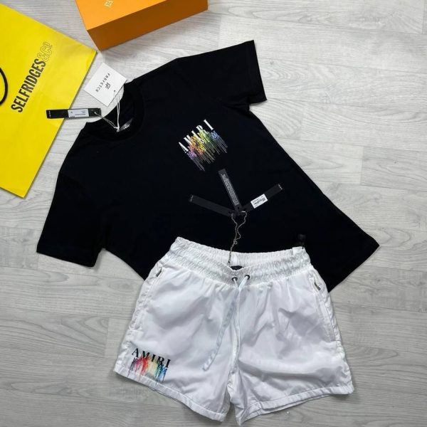 Men Black T-shirt and White Short Set