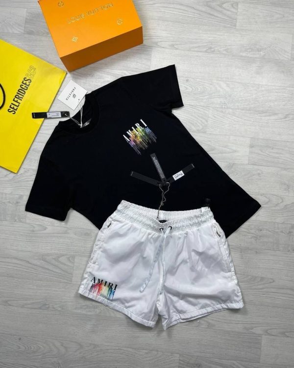 Men Black T-shirt and White Short Set