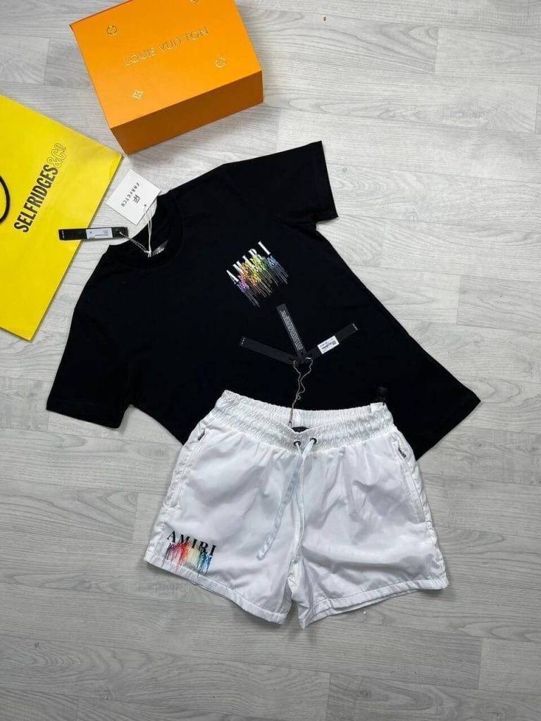 Men Black T-shirt and White Short Set