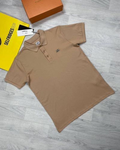 CP Company Stretch Piquet Regular Polo T-Shirt With Logo In Coffee Brown Colour