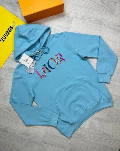 Dior Flowers Floral Logo Embroidered Stylish Printed Hoodies in blue color Dior Flowers Floral Logo Embroidered Stylish Printed Hoodies in blue color