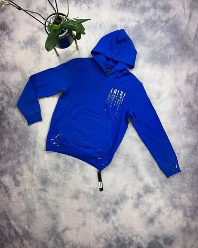 Amiri Men Women Paint Drip Hoodies Replica in blue color