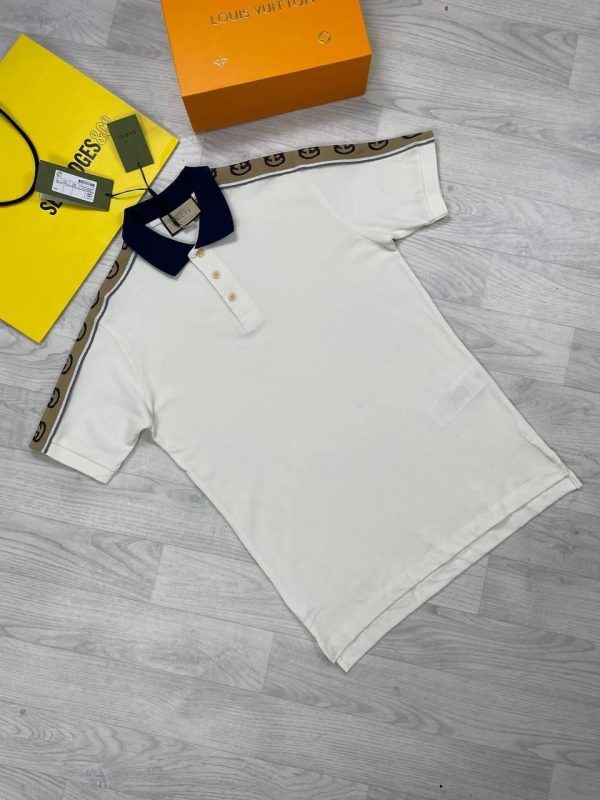 Gucci Polo T-Shirt With Interlocking G Stripe In White Colour Gucci Polo T-Shirt With Interlocking G Stripe In White Colour