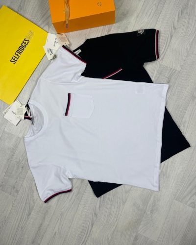 Moncler Men Women Replica T-shirts Short Sleeve Cotton Fabric in black and white color