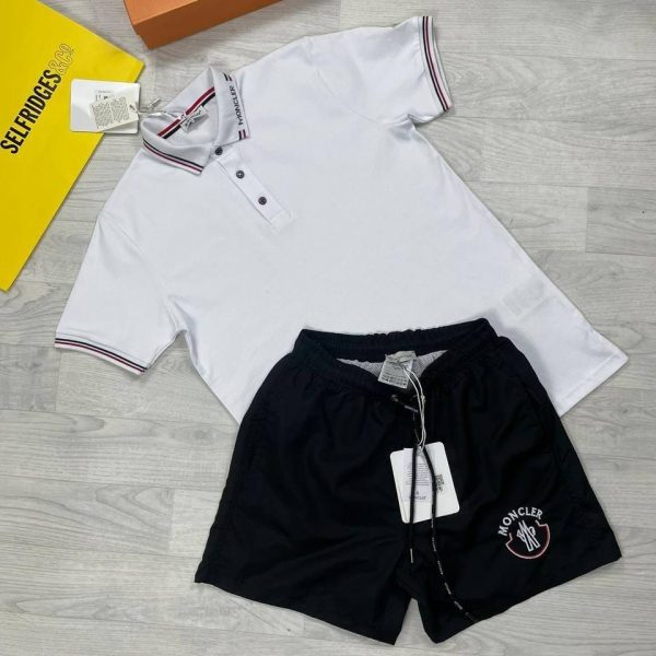 Moncler Men Polo Shirt Short Set in black & white color