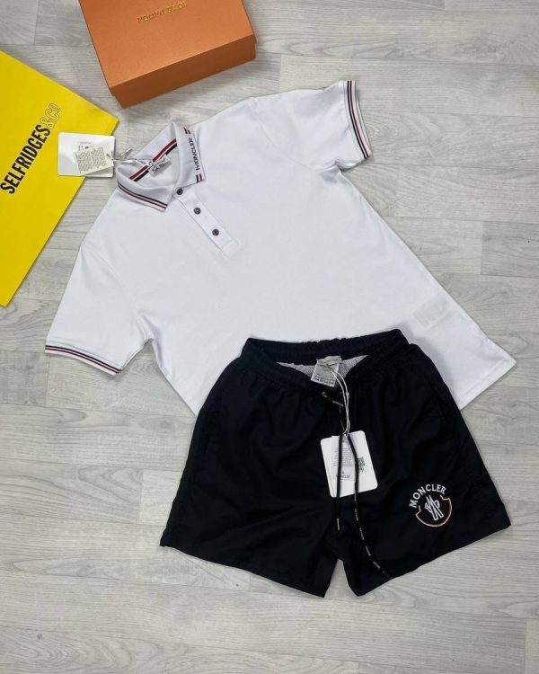 Moncler Men Polo Shirt Short Set in black & white color