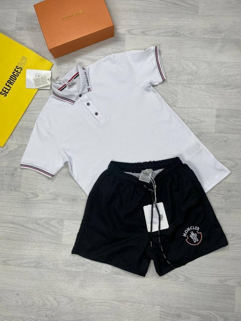 Moncler Men Polo Shirt Short Set in black & white color
