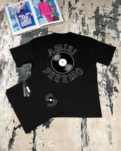 Amiri Preemo Men Women Printed Cotton Cheap T-shirts Half Sleeves in black color