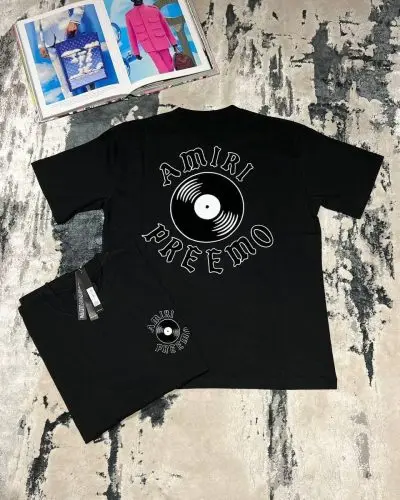 Amiri Preemo Men Women Printed Cotton Cheap T-shirts Half Sleeves in black color