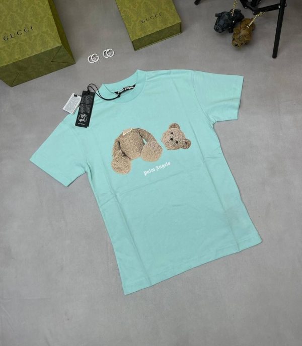 Palm Angels Teddy Bear Men’s Tshirt Print Roundneck T-Shirt in light blue color Palm Angels Teddy Bear Men’s Tshirt Print Roundneck T-Shirt in light blue color