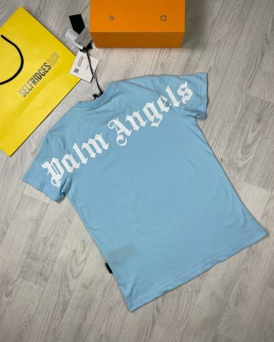 Palm Angels Doubled Logo Men’s Tshirt in Blue Color