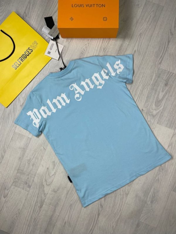 Palm Angels Doubled Logo Men’s Tshirt in Blue Color Palm Angels Doubled Logo Men’s Tshirt in Blue Color