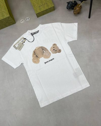 Palm Angels Teddy Bear Men’s Tshirt Print Roundneck T-Shirt in white color