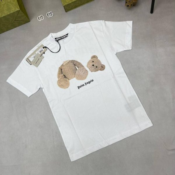 Palm Angels Teddy Bear Men’s Tshirt Print Roundneck T-Shirt in white color
