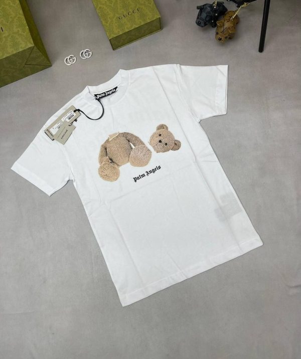Palm Angels Teddy Bear Men’s Tshirt Print Roundneck T-Shirt in white color Palm Angels Teddy Bear Men’s Tshirt Print Roundneck T-Shirt in white color