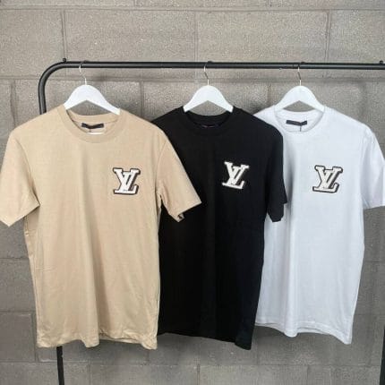 Louis Vuitton Mens Womens Printed T-shirt in Black Beige and White