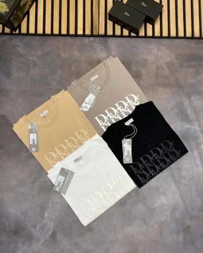 Dior Printed Logo T-Shirt In Beige and Mustard Colors