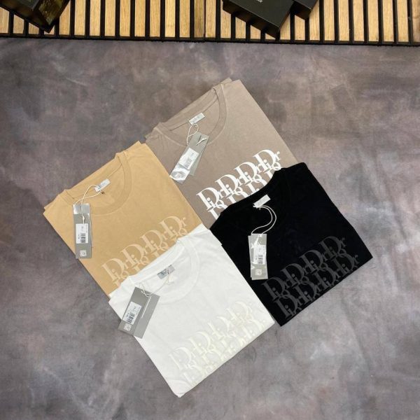 Dior Printed Logo T-Shirt In Beige and Mustard Colors