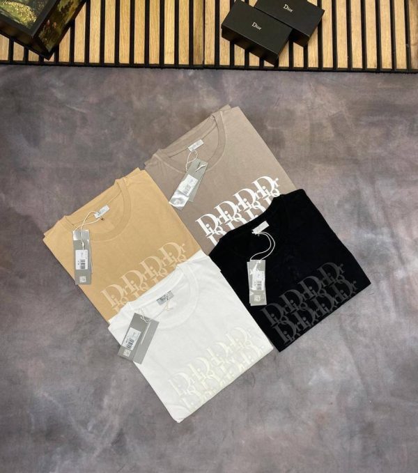 Dior Printed Logo T-Shirt In Beige and Mustard Colors