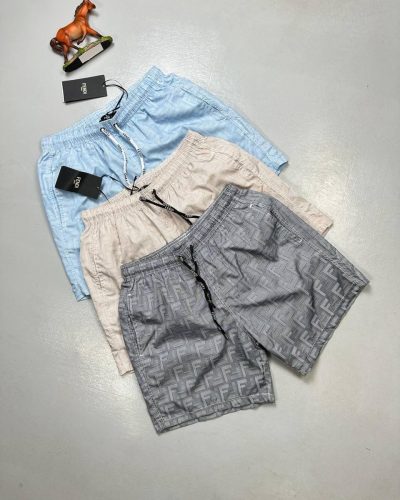 Fendi Nylon Cotton Swim Shorts – Grey, Beige & Blue