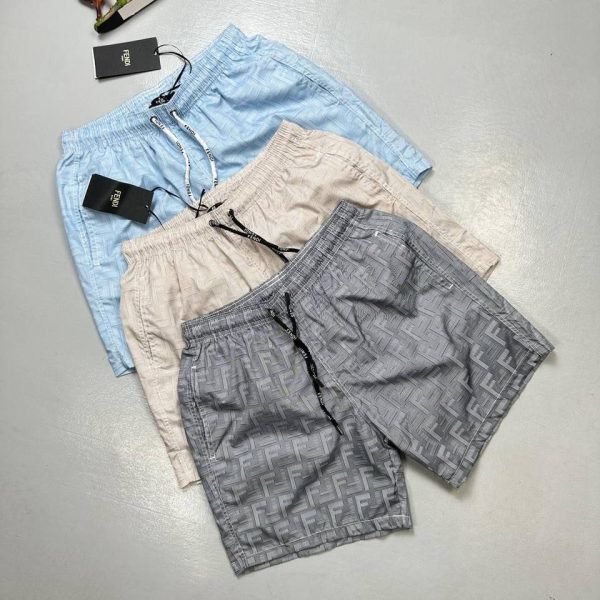 Fendi Nylon Cotton Swim Shorts – Grey, Beige & Blue