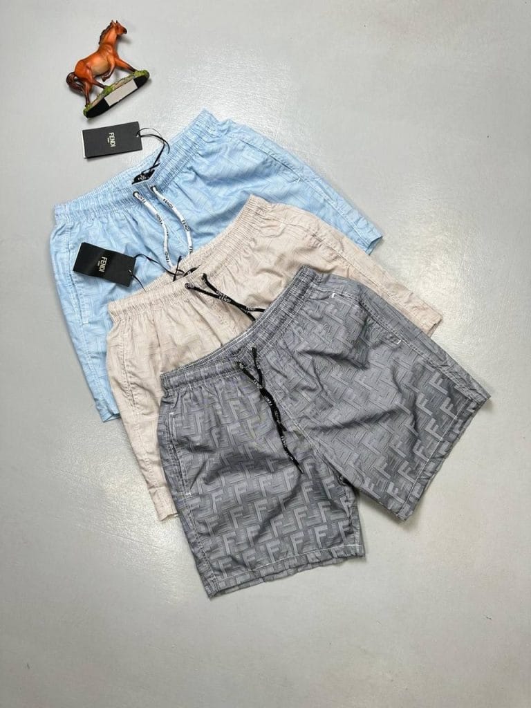 Fendi Nylon Cotton Swim Shorts – Grey, Beige & Blue