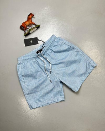 Fendi Men Shorts Nylon Cotton Casual Swim Short in light blue color