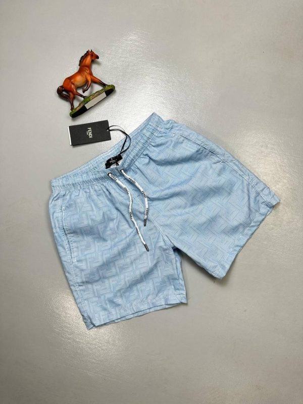 Fendi Men Shorts Nylon Cotton Casual Swim Short in light blue color Fendi Men Shorts Nylon Cotton Casual Swim Short in light blue color