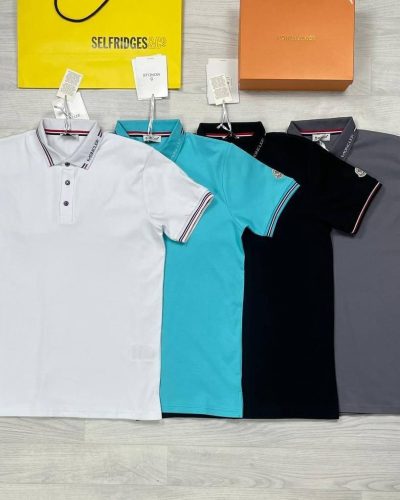 Moncler Replica Polo Shirt – Cotton Logo Patch T-Shirt for Men & Women | Striped, Black, White, Turquoise, & Grey Colours