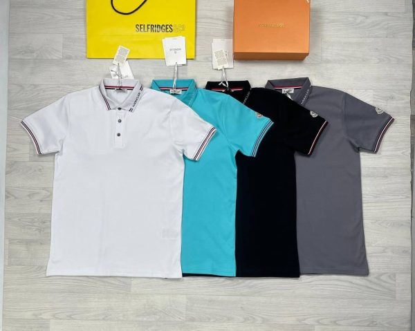 Moncler Replica Polo Shirt – Cotton Logo Patch T-Shirt for Men & Women | Striped, Black, White, Turquoise, & Grey Colours