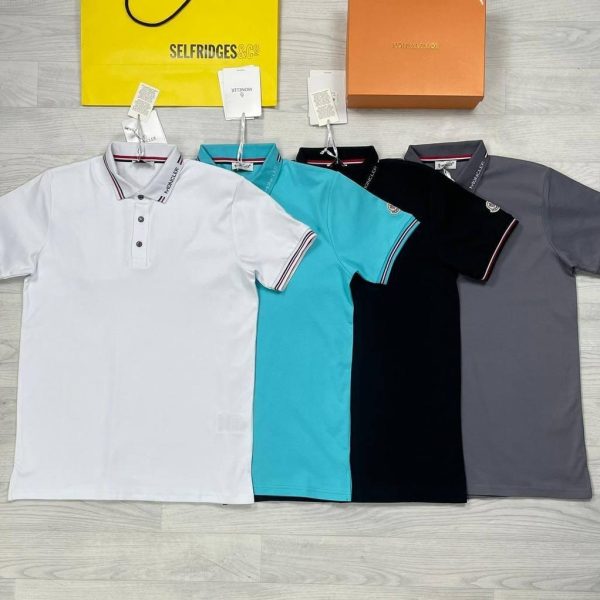 Moncler Replica Polo Shirt – Cotton Logo Patch T-Shirt for Men & Women | Striped, Black, White, Turquoise, & Grey Colours