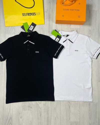 Hugo Boss Black & White Pique Cotton Polo Shirt with Logo & Webbed Collar