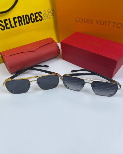 Cartier Rectangular Metal Frame Sunglasses