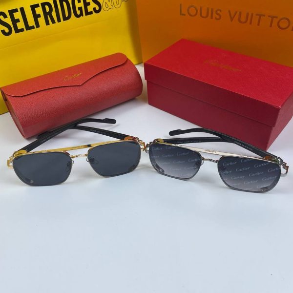 Cartier Rectangular Metal Frame Sunglasses