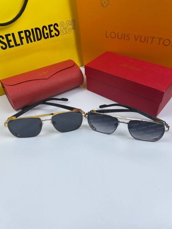 Cartier Rectangular Metal Frame Sunglasses