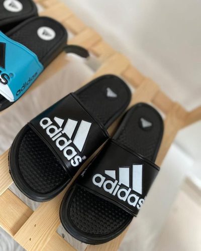 Adidas Adilette Comfort Sliders – Black & White – Top View