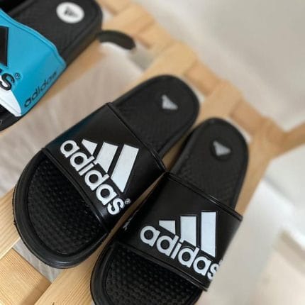 Adidas Adilette Comfort Sliders – Black & White – Top View