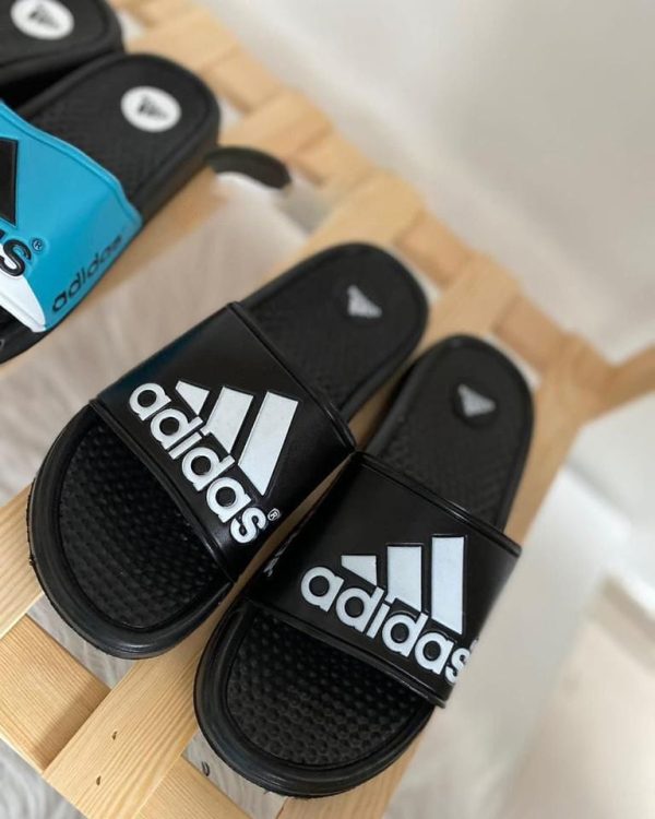 Adidas Adilette Comfort Sliders – Black & White – Top View