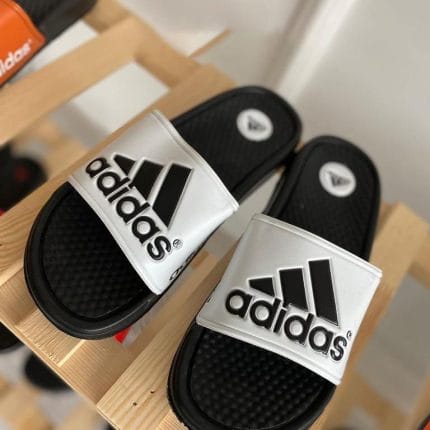Adidas Adilette Comfort Sliders – White & Black – Top View