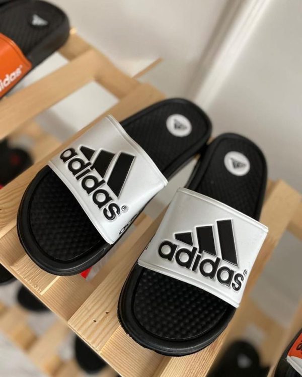 Adidas Adilette Comfort Sliders – White & Black – Top View